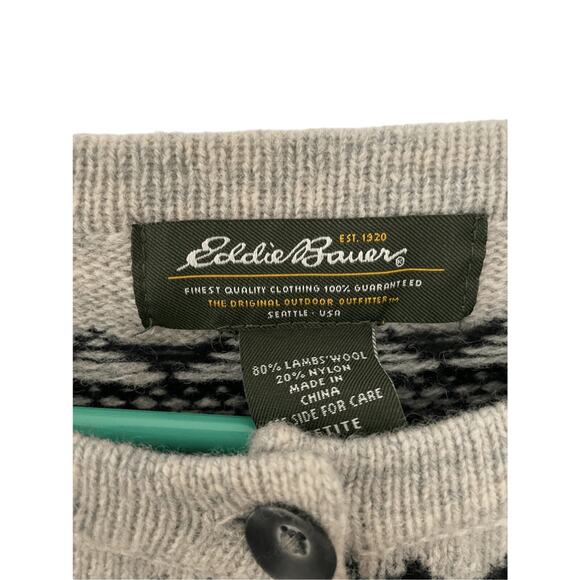 Eddie Bauer Vintage Fair Isle Fisherman Nomadic Print Lambswool Winter Cardigan - Picture 4 of 6